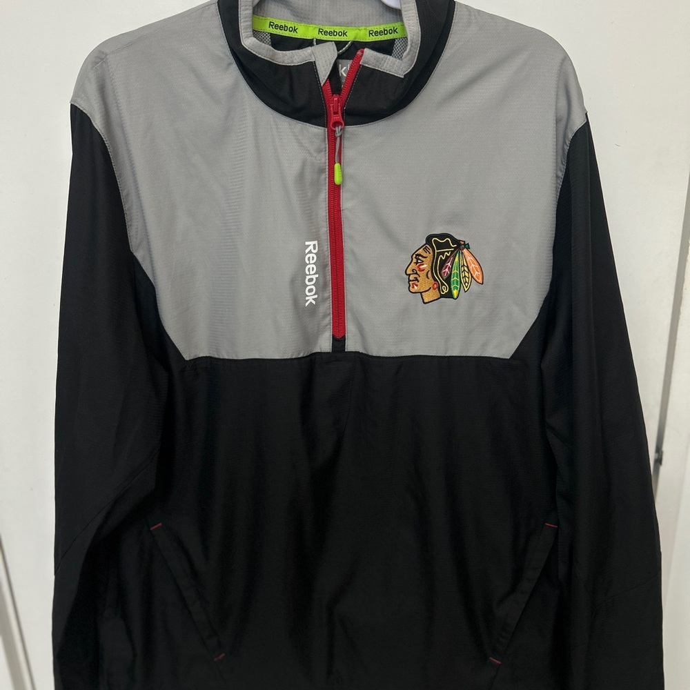 Chicago Blackhawks Jacket Windbreaker Reebok NHL Center Ice Hockey 1/4 Zip Large